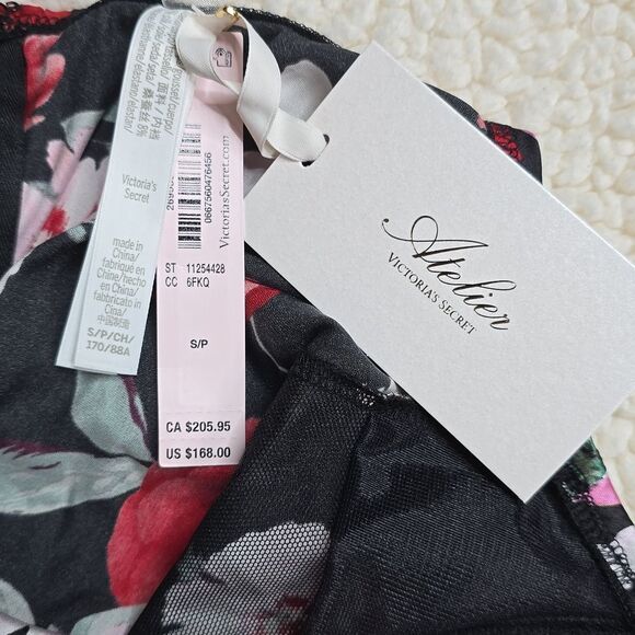 1094 NWT VS Atelier Victoria's Secret Noir Satin Lace-Trim Cupped Bodysuit Sz SM - Picture 4 of 7